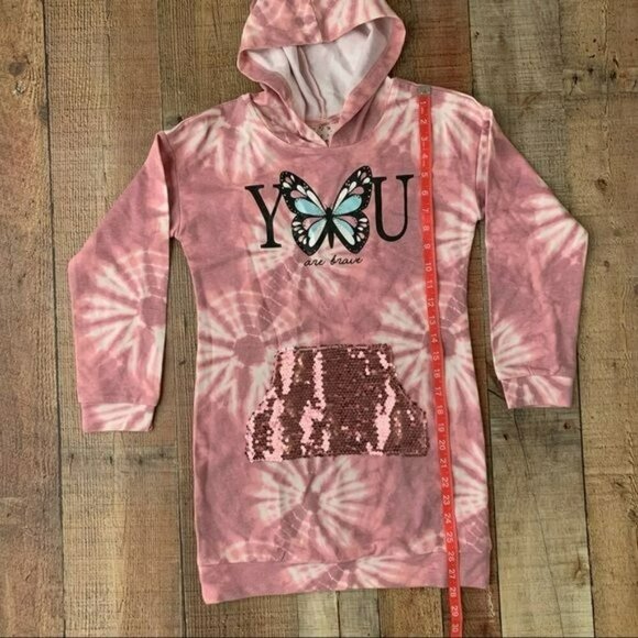 Belle du jour girls pink tie dye sequin butterfly long sleeve hoodie dress - M - Picture 3 of 9
